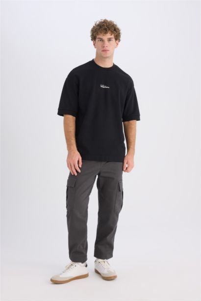 Loose Fit Crew Neck Printed Heavy Fabric T-Shirt