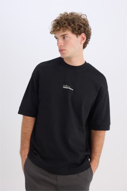 Loose Fit Crew Neck Printed Heavy Fabric T-Shirt