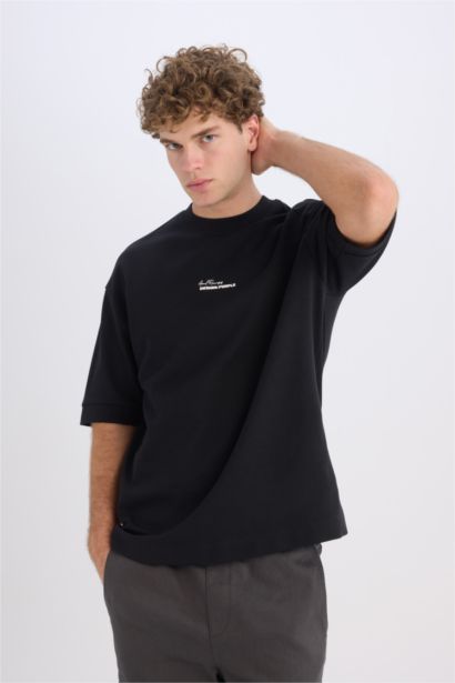 Loose Fit Crew Neck Printed Heavy Fabric T-Shirt