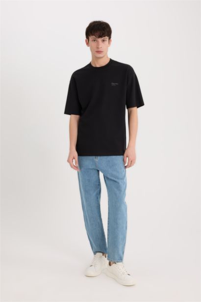 Boxy Fit Crew Neck Printed Heavy Fabric T-Shirt