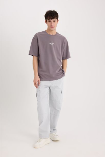 Boxy Fit Bisiklet Yaka Ütü Gerektirmeyen Nefes Alabilen Baskılı Kısa Kollu Ağır Kumaş Tişört