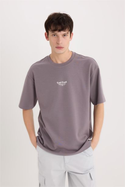 Boxy Fit Bisiklet Yaka Ütü Gerektirmeyen Nefes Alabilen Baskılı Kısa Kollu Ağır Kumaş Tişört