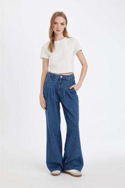Wide Leg Denim Trousers
