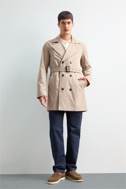 Slim Fit Dar Kesim Astarlı Düğmeli Cepli Kemerli Mevsimlik Baharlık Trençkot