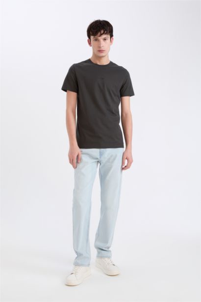 تيشيرت قطن نص كم سليم فيت مطبوع برقبة مستديرة