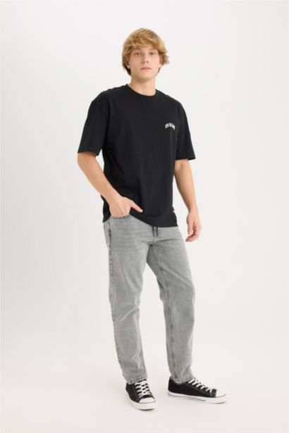 تيشيرت قطن أوفر سايز نص كم برقبة مستديرة