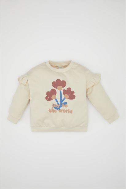 Sweat-Shirt fin à coupe régulière et Col rond à motif Fleurs