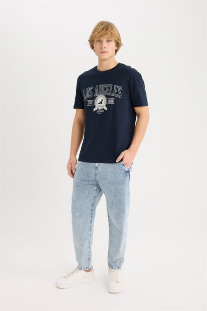 %100 Pamuk Regular Fit Bisiklet Yaka Baskılı Kısa Kollu Tişört