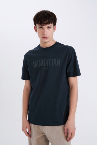 Regular Fit Slogan Printed Crew Neck T-Shirt