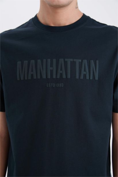 Regular Fit Slogan Printed Crew Neck T-Shirt