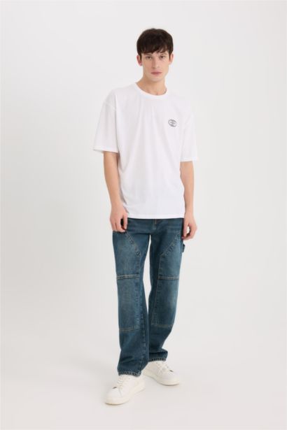 Oversize Fit Crew Neck Slogan Print T-Shirt