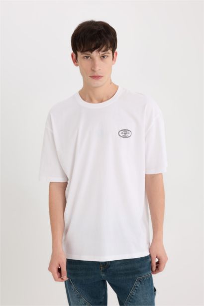 Oversize Fit Crew Neck Slogan Print T-Shirt