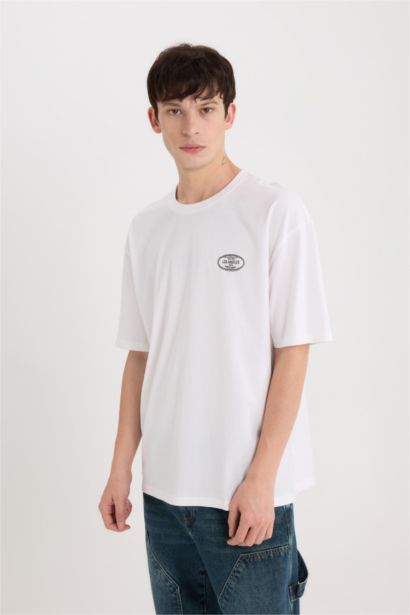 Oversize Fit Crew Neck Slogan Print T-Shirt
