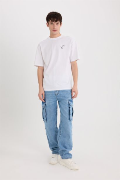 تيشيرت نص ردن مطبوع قصة مريحة بياخة مستديرة