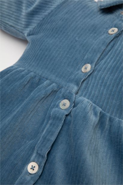 Baby Girl Long Sleeve Button Closure Corduroy Velvet Dress