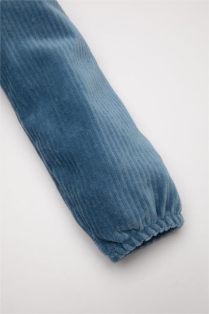 Baby Girl Long Sleeve Button Closure Corduroy Velvet Dress