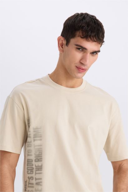 تيشيرت قطن اوفر سايز بيج نص كم برقبة مستديرة