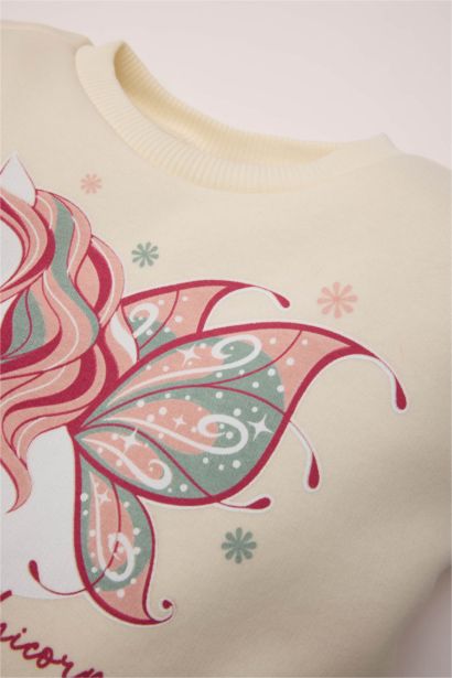 Robe en tissu sweat épais à manches longues avec imprimé Licorne pour Bébé Fille