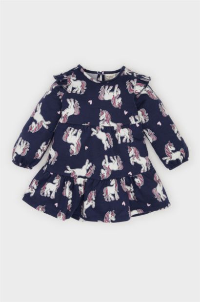 Baby Girl Unicorn Printed Long Sleeve Sweat Dress