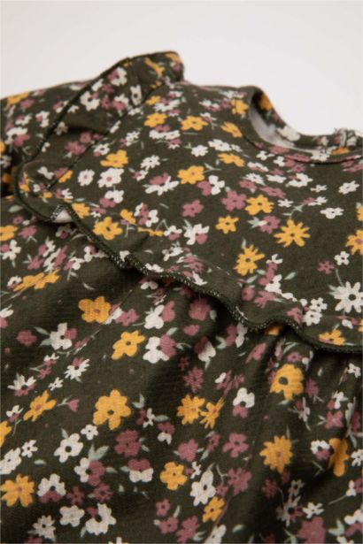 فستان مطبوع كم طويل للبيبي بنت