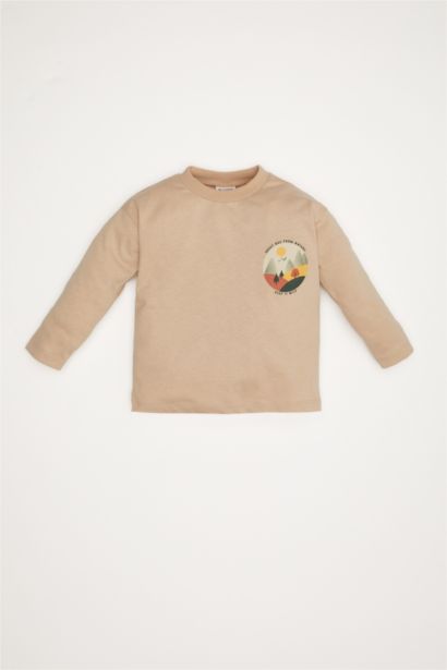 تيشيرت كم طويل قصة عادية برقبة مستديرة