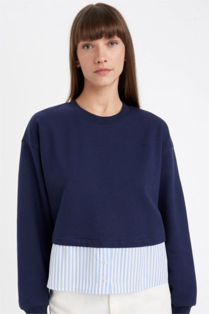 سويت شيرت كاجوال قصة مريحة برقبة مستديرة