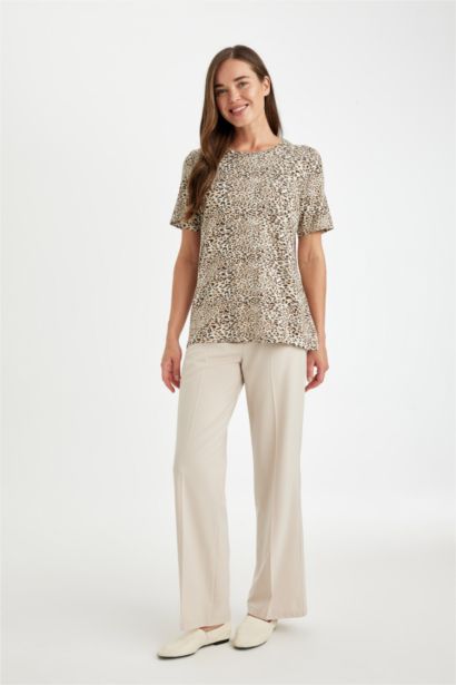 Regular Fit Crew Neck Leopard T-Shirt