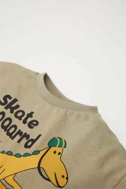 Bisiklet Yaka Dinozor Baskılı Uzun Kollu Tişört Erkek Bebek