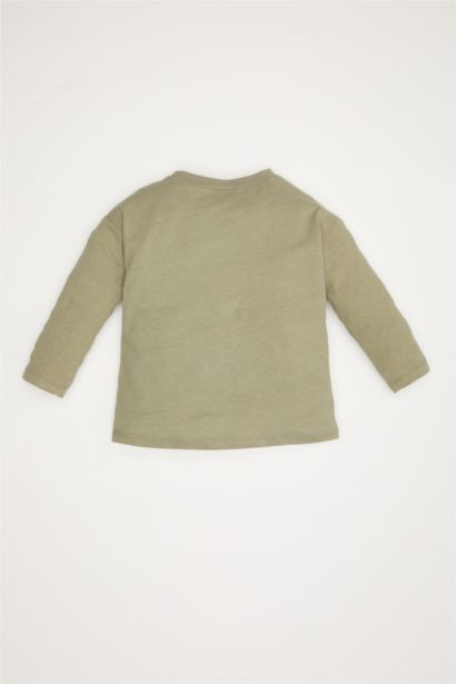 Bisiklet Yaka Dinozor Baskılı Uzun Kollu Tişört Erkek Bebek