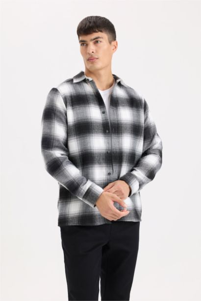Regular Fit Flannel Long Sleeve Checkered Shirt