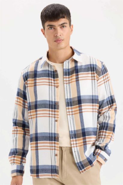 Regular Fit Flannel Long Sleeve Checkered Shirt