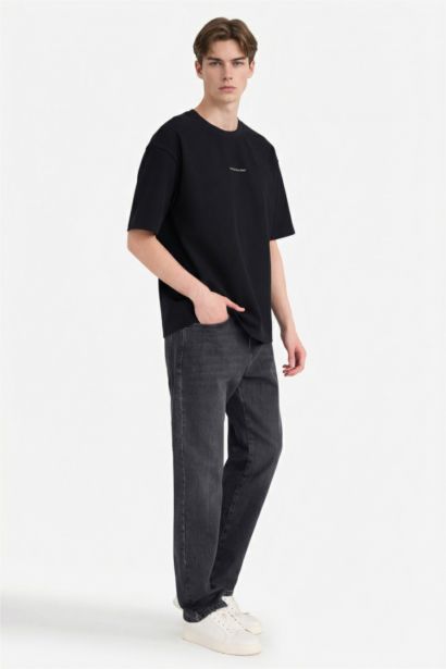 تيشيرت نص كم مطبوع أوفر سايز برقبة مستديرة