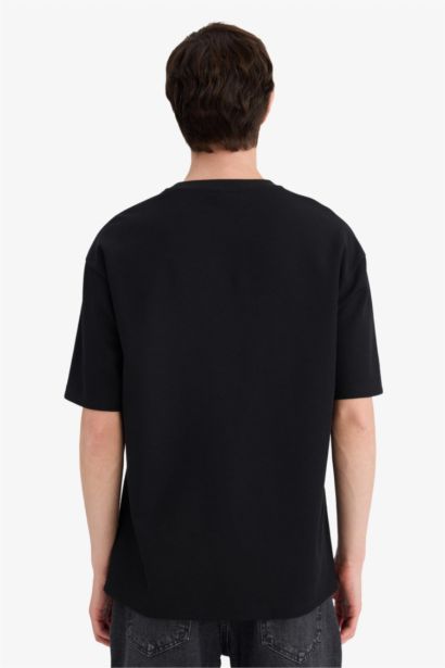 تيشيرت نص كم مطبوع أوفر سايز برقبة مستديرة