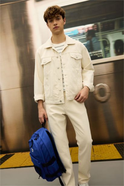 %100 Pamuk Düğmeli Cepli Denim Ceket