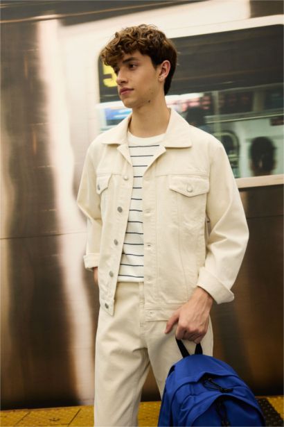 %100 Pamuk Düğmeli Cepli Denim Ceket