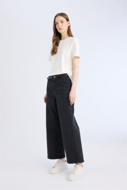 Culotte High Waist Ankle Length Spanish Belted Jeans