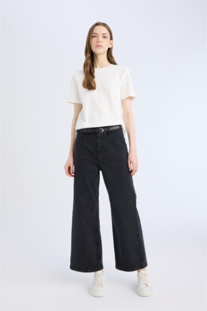 Culotte High Waist Ankle Length Spanish Belted Jeans