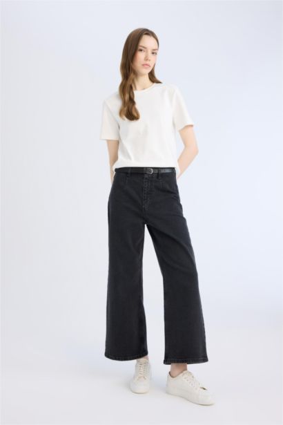 Culotte High Waist Ankle Length Spanish Belted Jeans