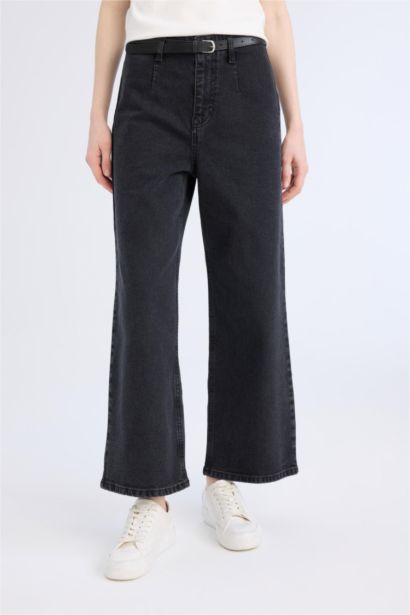 Culotte High Waist Ankle Length Spanish Belted Jeans