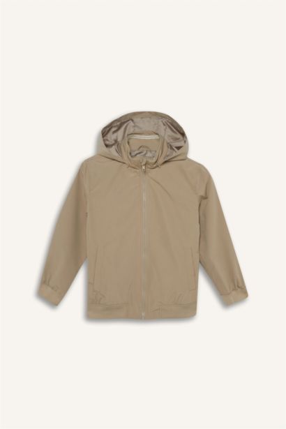 Su Geçirmez Kapüşonlu Fermuarlı Mont Erkek Çocuk