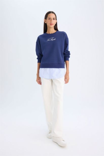 релакс пішімі қала дөңгелек жаға Свитер