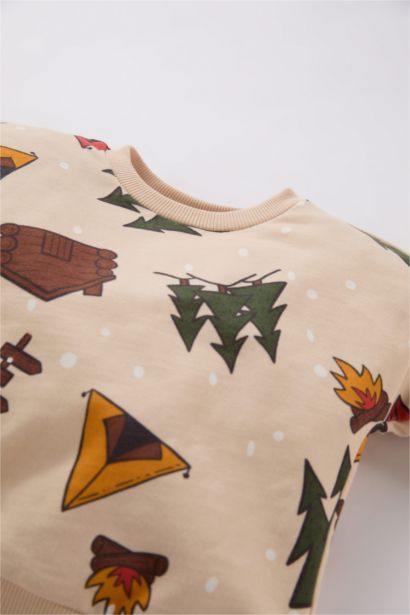 Ensemble de sweat-shirt imprimé Nouvel An à col rond et pantalon à taille élastique pour Bébé garçon