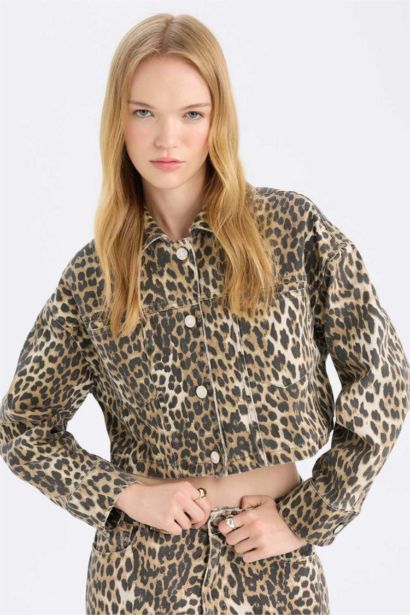 Oversize Gabardine Leopard Jacket Shirt