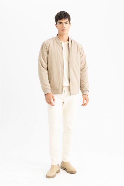 Su İtici Regular Fit Bomber Kolej Yaka Fermuarlı Çift Cepli Mevsimlik Hafif Mont