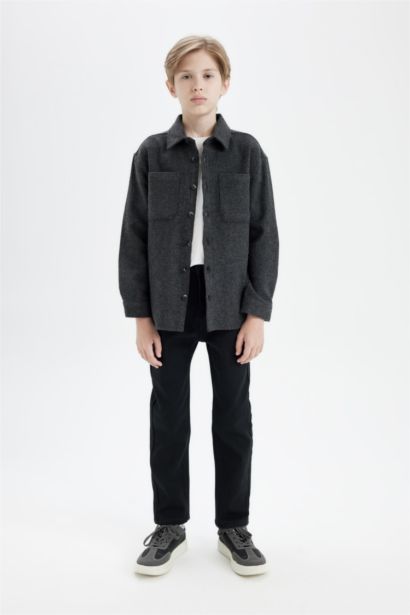 Boy Oversize Fit Pattern Polo Collar Shirt