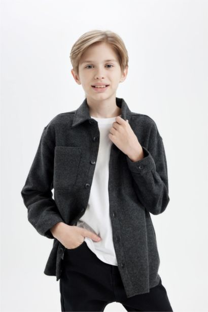 Boy Oversize Fit Pattern Polo Collar Shirt