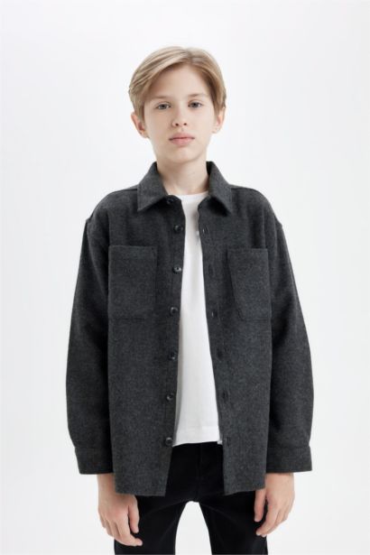 Boy Oversize Fit Pattern Polo Collar Shirt