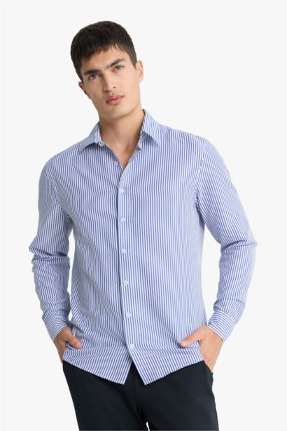 Modern Fit Crinkle Long Striped Polo Shirt