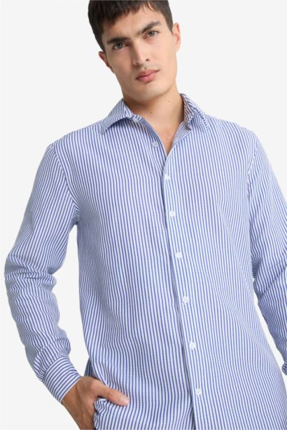 Modern Fit Crinkle Long Striped Polo Shirt