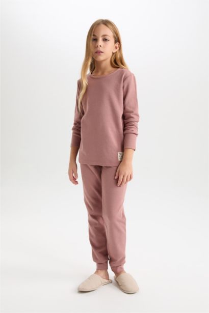 سيت بيجاما بناتي وافل قصة عادية - قطعتين